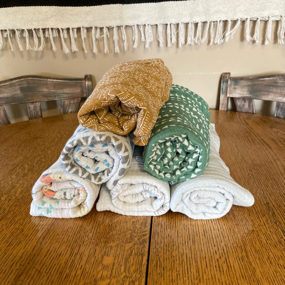 aden + anais and other brands Muslin Swaddle Blankets - Gold, Green, and White